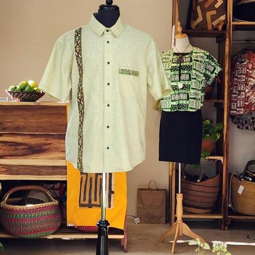 Men's tailored linen shirt with chitenge accents